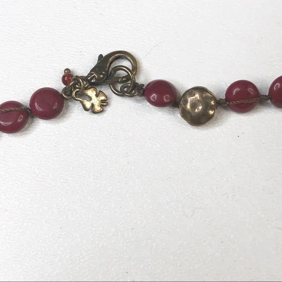 Lucky Brand Red And Gold Beads Boho Style Necklace - Picture 3 of 7